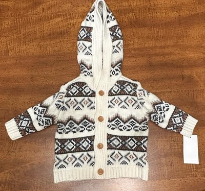Cárdigan tejido Oshkosh B'Gosh 3 Mon Fair Isle suéter bebé sudadera con capucha invierno grueso Foto 1 de 4