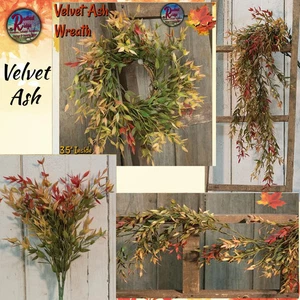Fall Velvet Ash Wreath, Garland, Bush &amp; Hanging Bush - Picture 1 of 10