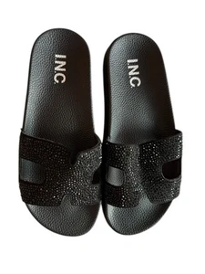 New INC Womens Pia Black Rhinestone Slide Sandals Shoes 6 Medium - Picture 1 of 5