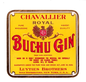 1900s LUYTIES BROTHERS, NEW YORK CHAVALLIER BUCHU GIN LIQUOR LABEL - Picture 1 of 1