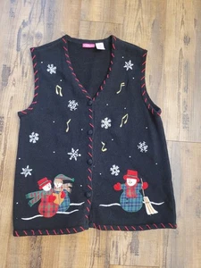 Vintage 90er Cappagallo Weihnachten Urlaub Pullover Weste Damen Medium Knopf Musik - Bild 1 von 5