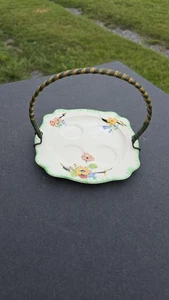 Vintage English Egg Plate Basket Hand Painted Floral Ceramic 8.25" England - Picture 1 of 7