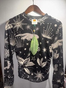 New Women’s FARM RIO Black & White Cerrado Sky Tulle Blouse Sz Large - Picture 1 of 11