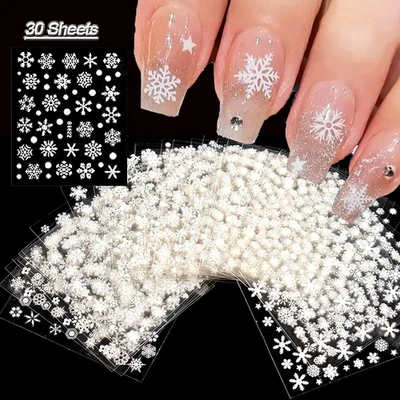 Adesivos de unhas de Natal 30 folhas decalques de unhas de Natal alce boneco de neve nail art sup - Imagem 1 de 4