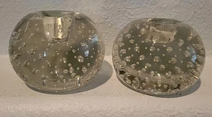Juego de 2 Candelabros Transparentes Bullicante Burbujas Controladas Vidrio Arte Soplado a Mano De Colección - Imagen 1 de 20