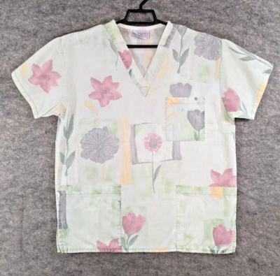 Top Peaches Mujer Pequeño Verde Rosa Gris Floral Manga Corta Cuello en V Bolsillos Foto 1 de 4