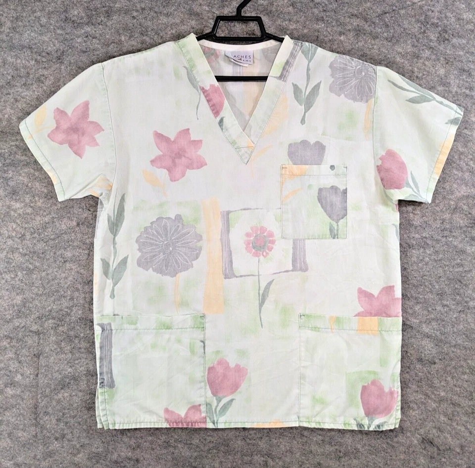 Top Peaches Mujer Pequeño Verde Rosa Gris Floral Manga Corta Cuello en V Bolsillos Foto 1 de 4
