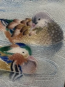 Japan Tutanka Cloisonne Wireless Enamel Tray Mandarin Ducks Mid Century Modern - Picture 1 of 4