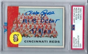 1963 Topps Pete Rose Rookie Signed Reds Team Card # 63 PSA/DNA Auto 10 - Picture 1 of 3