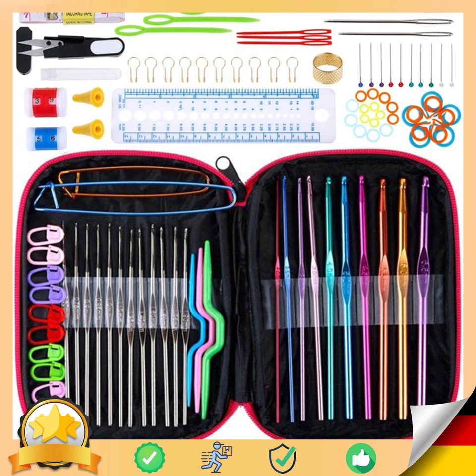 100 Teiliges Häkelnadeln Set mit Tasche Häkelnadel Häkelset Häkeln Etui Retoo