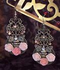 Large and Striking Bee and Flower with Rhinestone Chandelier Earrings
