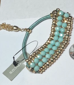 Chico's Colorful Mesh Mixed Bead Cuff Bracelet Turquoise Gold Tones 4 row - Picture 1 of 15