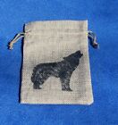 Small Burlap Gift Bag With a wolf/dog Stencil on The Front - brand new