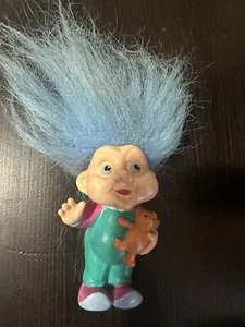 Troll Applause Baby Troll VTG 1991 3" doll Hugging Teddy Bear Blue Hair/eyes - Picture 1 of 3