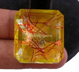 96 CT IGL Certified Bi Color Rutilated Quartz Emerald Cut Loose Gemstone 4OUF - Picture 1 of 8