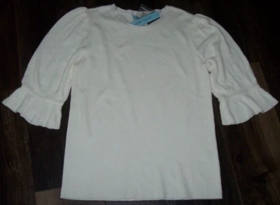 Новый с Ярлыками Antonio Melani слоновой кости TIFFANY экипажа вязаный свитер женщины M текстурированные рукава - Изображение 1 из 3