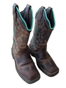 Justin Womens 6 1/2 B Gypsy Raya Cowgirl Boot Western Square Toe Brown Leather - Picture 1 of 8
