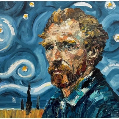 Original Vincent Van Gogh Impasto Textured Portrait Canvas Art Painting 24x24" - Image 1 of 2