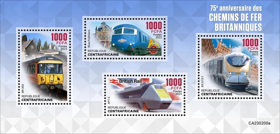 Estampillas de Trenes Ferrocarriles Británicos 75 Aniversario MNH 2023 África Central M/S Foto 1 de 1