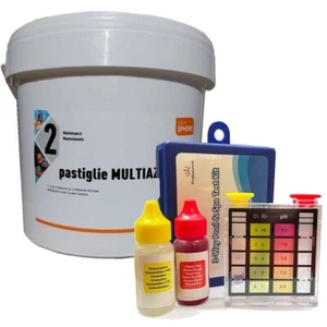 Triplex Piscina 10 kg Pastiglie Cloro Multiazione Multifunzione con kit analisi - Foto 1 di 1