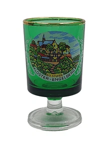 Kloster Engelberg Shot Glass recuerdo de viaje vidrio verde borde dorado - Imagen 1 de 6