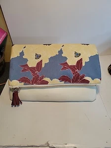 Rachel Pally Reversible Clutch Bloom Floral Yellow Mauve Travel Zipper Pouch - Picture 1 of 6