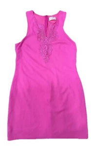 Anthropologie Everly Taglia Media Vestito Rosa Brillante Tubino Cambio Ricamato Barbie - Foto 1 di 12