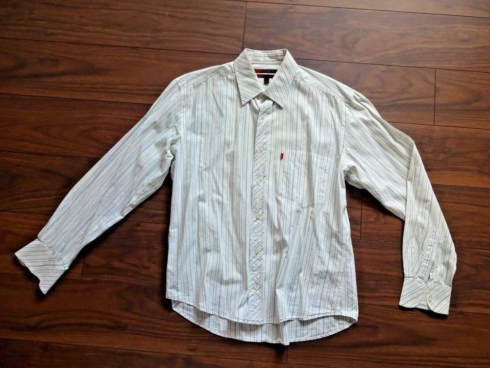 * ESPRIT * MENS CASUAL SHIRT - WHITE BLUE GREY STRIPED - SIZE 42 - L - LONG SLEEVE * - Image 1 of 1