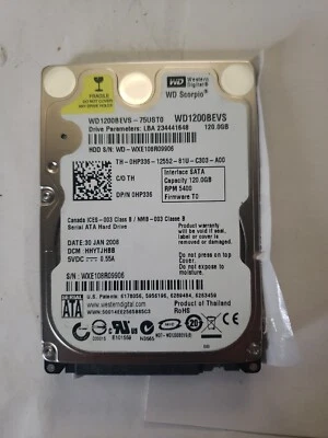  Western Digital WD1200BEVS-75UST0 DCM:HHYTJHBB 120gb 2.5" Sata Hard drive - Image 1 of 2