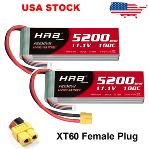 2x HRB 5200mAh 11.1V 3S Lipo Battery 100C XT60 for RC Drone Helicopter Boat Car - Picture 1 of 7