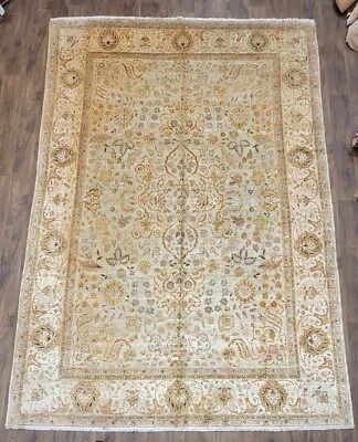 Vintage decorative hand knotte 100% pure silk rug soft colors with gold  - Image 1 of 4