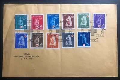 1943 Zagreb Croatia First Day cover FDC Red Cross Stamp & Cancels Sc#B42-51 - Image 1 of 2