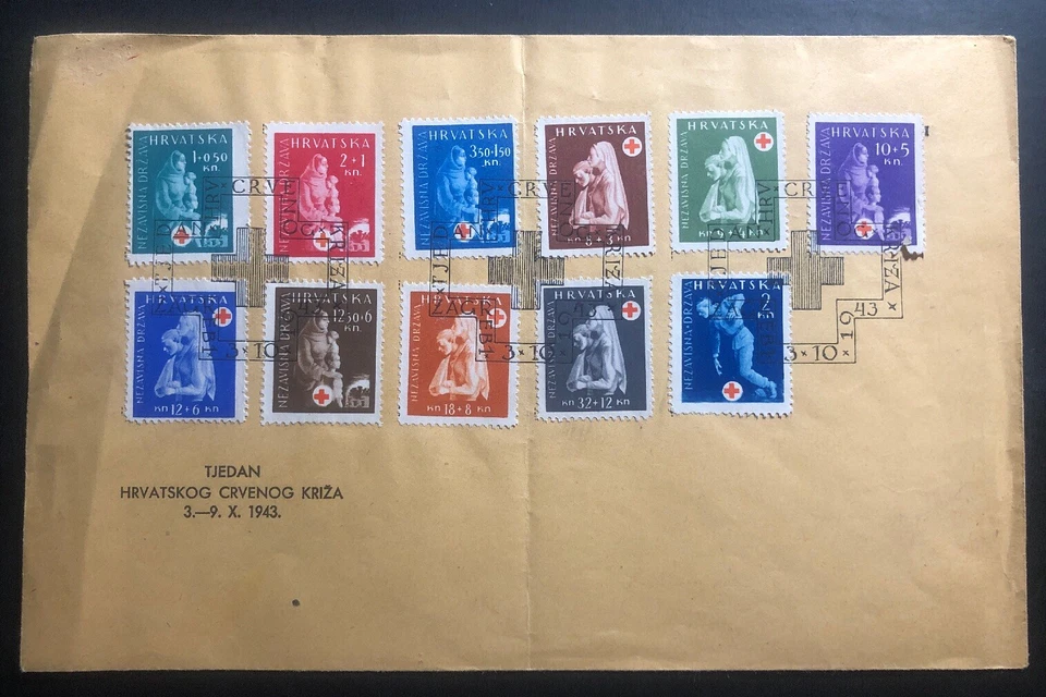 1943 Zagreb Croatia First Day cover FDC Red Cross Stamp & Cancels Sc#B42-51 - Image 1 of 2