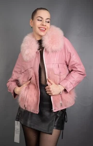 6554 NEW GORGEOUS REAL LEATHER BLUE FOX COAT FUR JACKET PELZ BEAUTIFUL SIZE M - Picture 1 of 13