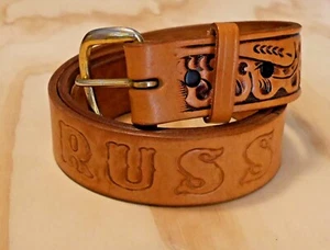 Vintage Wright Tooled Leather Belt for Russ Made in USA size 36 - Bild 1 von 4