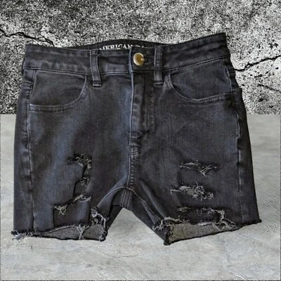 AMERICAN EAGLE 360 Super STRETCH Shortie Black Jean Shorts Denim Size 0 Women's  - Image 1 of 4