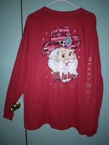 NWT Simply Southern Long Sleeve M T Shirt Women's Cowboy Santa Medium - Picture 1 of 2