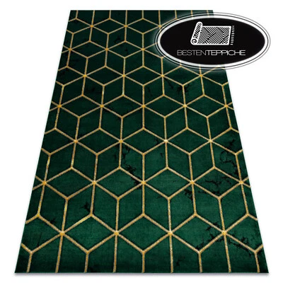 Moderne exklusive Teppiche "EMERALD" Marmor Würfel glamour grün gold weich - Bild 1 von 4