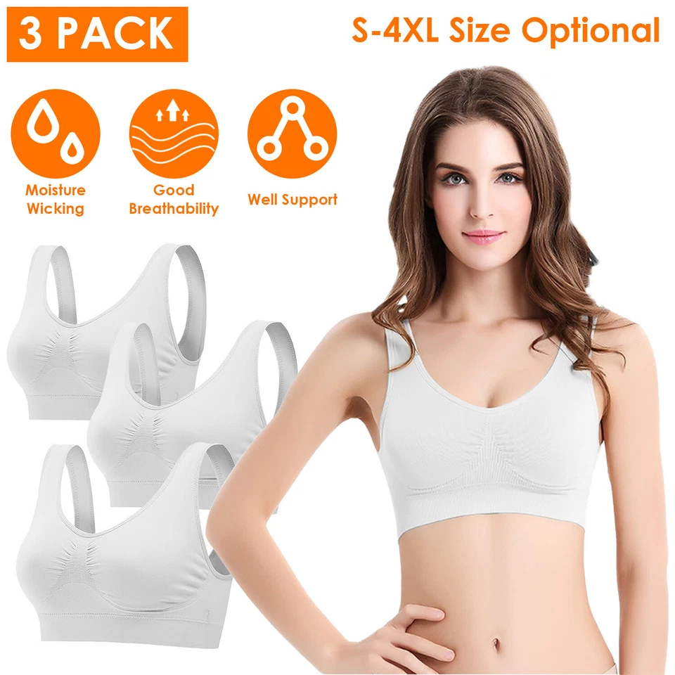 3 Pack Sport Bras Seamless Wire-free Light Support Tank Sports Yoga Sleep Bra US - Image 1 of 4