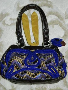 Bolso Jamin Puech Royal con Cuentas Azules de Seda y Cuero Patente Pequeño Duro En Excelente Condición - Imagen 1 de 12