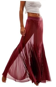 Womens Maxi Skirts Mesh Pleated 2025 Summer Trendy Sexy Club Sheer Boho Beach - Picture 1 of 7