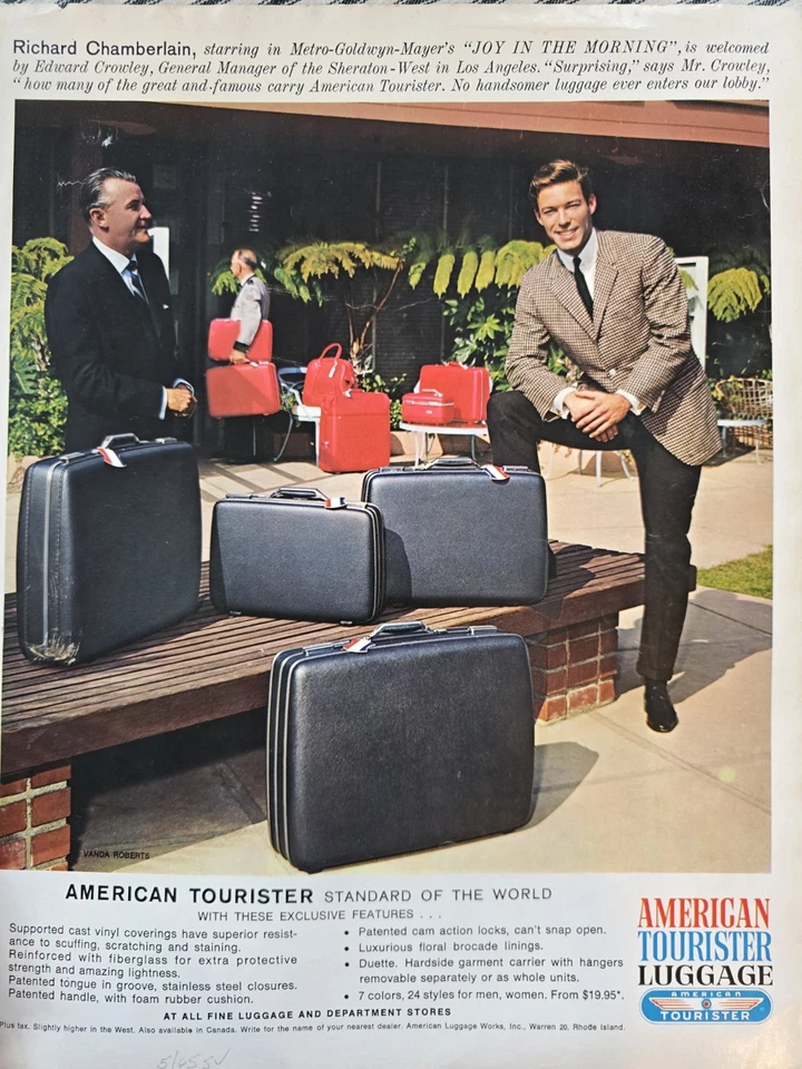 1965 Red Black American Tourister luggage Richard Chamberlain Vintage Ad  - Image 1 of 1