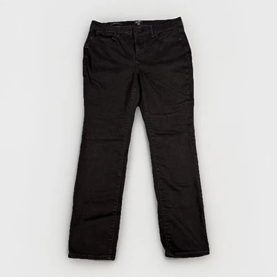 Pantalones de mezclilla para mujer NYDJ talla 12 negros Sheri ajustados tecnología de pliegue elásticos Foto 1 de 4