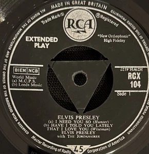 Elvis Presley With the Jordanaires - I Need You 7"Vinyl EP UK 1957 RCA -RCX 104 - Picture 1 of 3