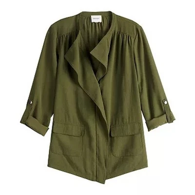 Chaqueta utilitaria NINE WEST drapeada verde oliva bolsillos manga 3/4 para mujer XS Foto 1 de 4