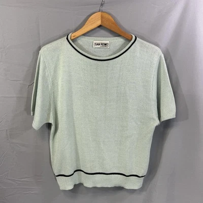 Винтажный женский свитер San Remo большой вязаный пуловер с коротким рукавом черная отделка 90-е - Изображение 1 из 4