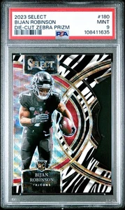 Panini Select 2023 - Premier Level Bijan Robinson #180 Zebra Prizm troquelado PSA 9 - Imagen 1 de 2