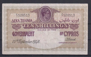 Cyprus 10 SHILLINGS 1948 VERY RARE  VF++ & 27 - Picture 1 of 2