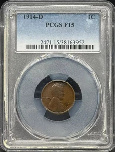 1914 D Lincoln Wheat Cent PCGS F-15 BN - Picture 1 of 2