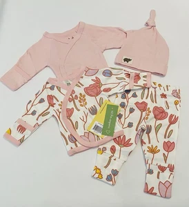 Conjunto de 4 piezas de ropa para bebé niña prematura pantalones camisa sombrero lindo rosa floral conjunto nuevo - Imagen 1 de 3